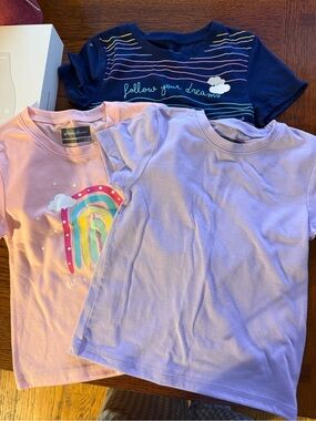 Eddie Bauer Girls' Navy, Pink & Lavender Short Sleeve Tees - Rainbow & Stripes